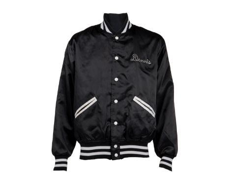 A black and white "Reality Club" nylon bomber jacket, personally owned and worn by Dennis Hopper. Together with an original e