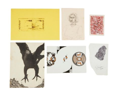 An original pen on paper sketch by Dennis Hopper, signed and dated 1978.Together with miscellaneous small artworks by various