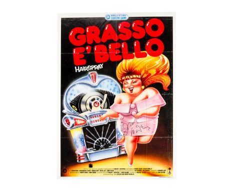 An Italian one-panel film poster for John Waters's Hairspray (New Line Cinema, 1987), signed by Waters.Please note: A piece o