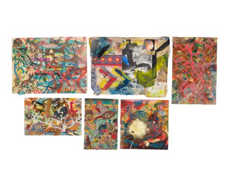 A group of six collages: one of which created by Ortale Goodsky, the other five of which are believed to have been created by