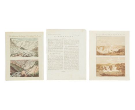 A pair of antique hand-colored landscape etchings (attribution c. 18th-century) from the collection of Dennis Hopper. Togethe