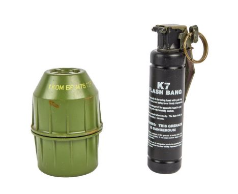 An original K7 flash bang grenade and Russian grenade holder props as seen used in John Wick: Chapter 3 - Parabellum (Lionsga