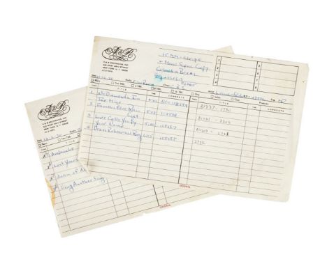 A pair of A&R Recording Inc. receipts from a recording of Leonard Cohen's Songs of Love and Hate (Columbia, 1971). The receip