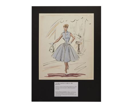 An original costume design by Edith Head for Doris Day in Alfred Hitchcock's film The Man Who Knew Too Much (Paramount 1956).