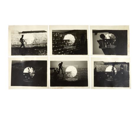 A group of six photographs taken by Dennis Hopper with Kodak projection print scale wheels at the center.Introduced to photog