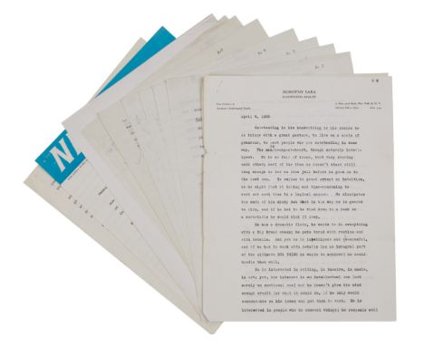 A group of typewritten pages, circa 1960s - 1970s, that contain biographical information about Dennis Hopper. Included are a 