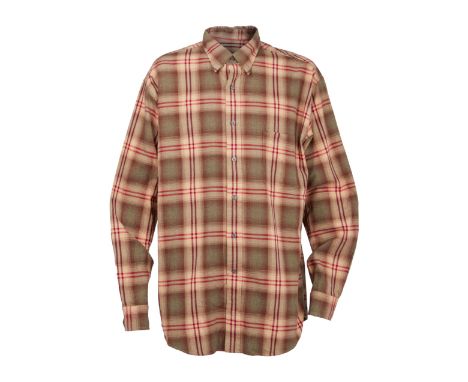 A brown, beige, and red plaid button-up shirt as seen worn by Christopher Walken in Click (Columbia Pictures, 2006). Walken p