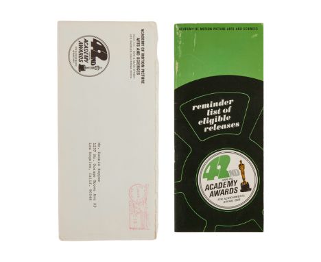 An Academy of Motion Picture Arts and Sciences pamphlet containing a "reminder list of eligible releases" for the 42nd Annual