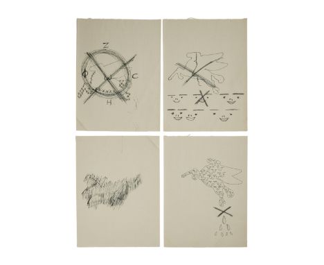 A group of four original pen on linen drawings by poet, playwright, and artist Michael McClure belonging to Dennis Hopper. In