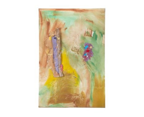 A large original mixed media on canvas artwork&nbsp;created by Dennis Hopper c. 1984, featuring paint, pencil, and three-dime