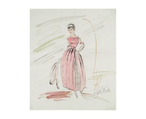 A costume design by Edith Head for Audrey Hepburn as Holly Golightly in Breakfast at Tiffany's (Paramount 1961).A mixed mediu