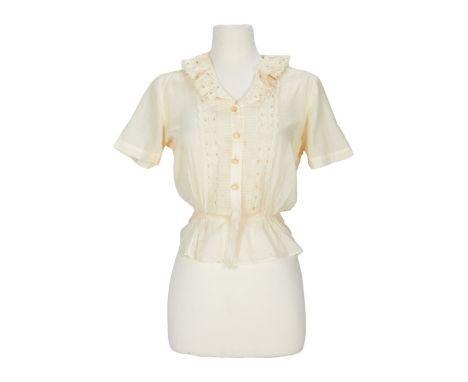 A white cotton eyelet blouse as seen worn by Rita Hayward who plays the title character in the film Miss Sadie Thompson (Colu