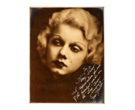 A vintage publicity photograph of Jean Harlow inscribed "To Harry Shaw / with appreciation for one of the grandest weeks on /