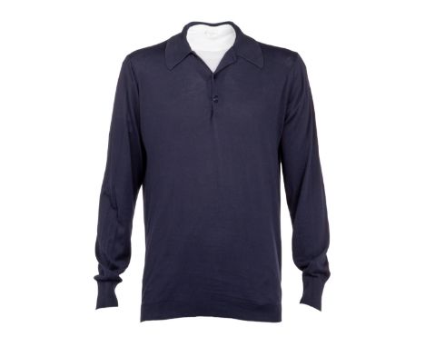 A John Smedley's Sea Island brand navy blue sweater and Calvin Klein brand white t-shirt as seen worn by Owen Wilson as John 