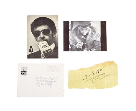 A pair of Christmas cards from Phil Spector to Dennis Hopper featuring black and white photos of Spector on the front with me