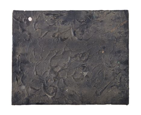 An original canvas painting on wooden frame&nbsp;featuring textured black paint with a pink dot created by Dennis Hopper.8 x 