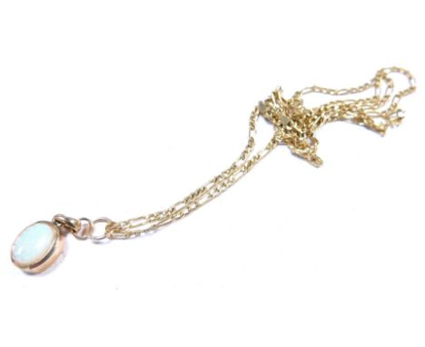 A 9ct gold opal pendant and chain, the pendant 1.5cm high, on a figaro neck chain, 60cm long, 3.9g all in.