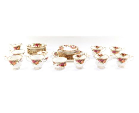 A Royal Albert Old Country Roses porcelain part tea service, comprising eight cups, two saucers, eight side plates, cake plat