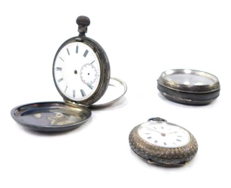 A gentleman's silver full hunter pocket watch, circular enamel dial bearing Roman numerals, subsidiary seconds dial, the case