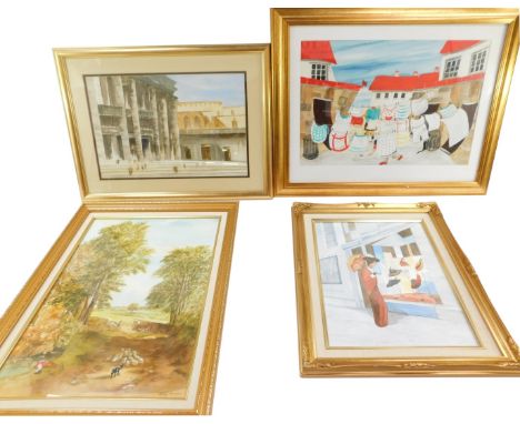 Betty Adams (21st School). Four various watercolours, comprising architectural buildings, signed and dated 07, 27cm x 40cm, L