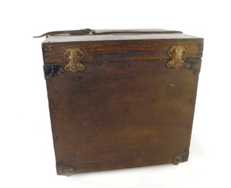 A military wooden ammunition box, 32cm high, 31cm wide, 26cm deep.
