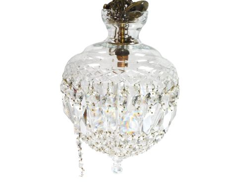 An early 20thC cut glass bag chandelier, with brilliant and prismatic cut drops, with brass hanging hook, 33cm high.