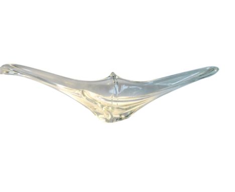 A Daum crystal art glass fruit bowl, of out stretched, flared form, etched Daum France, 79cm wide.