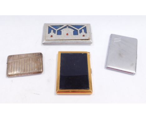 A George V silver cigarette case, with engine turned decoration, circular vacant reserve, Chester 1913, 2oz, Together with a 