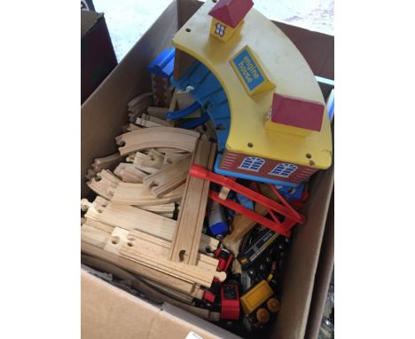 A box containing wooden full set Thomas The Tank Engine 