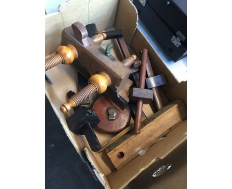 Box with A Mathieson Glasgow wood plane and other tools etc. 
