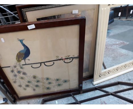 A mirror, a picture and a tapestry + a wooden frame 