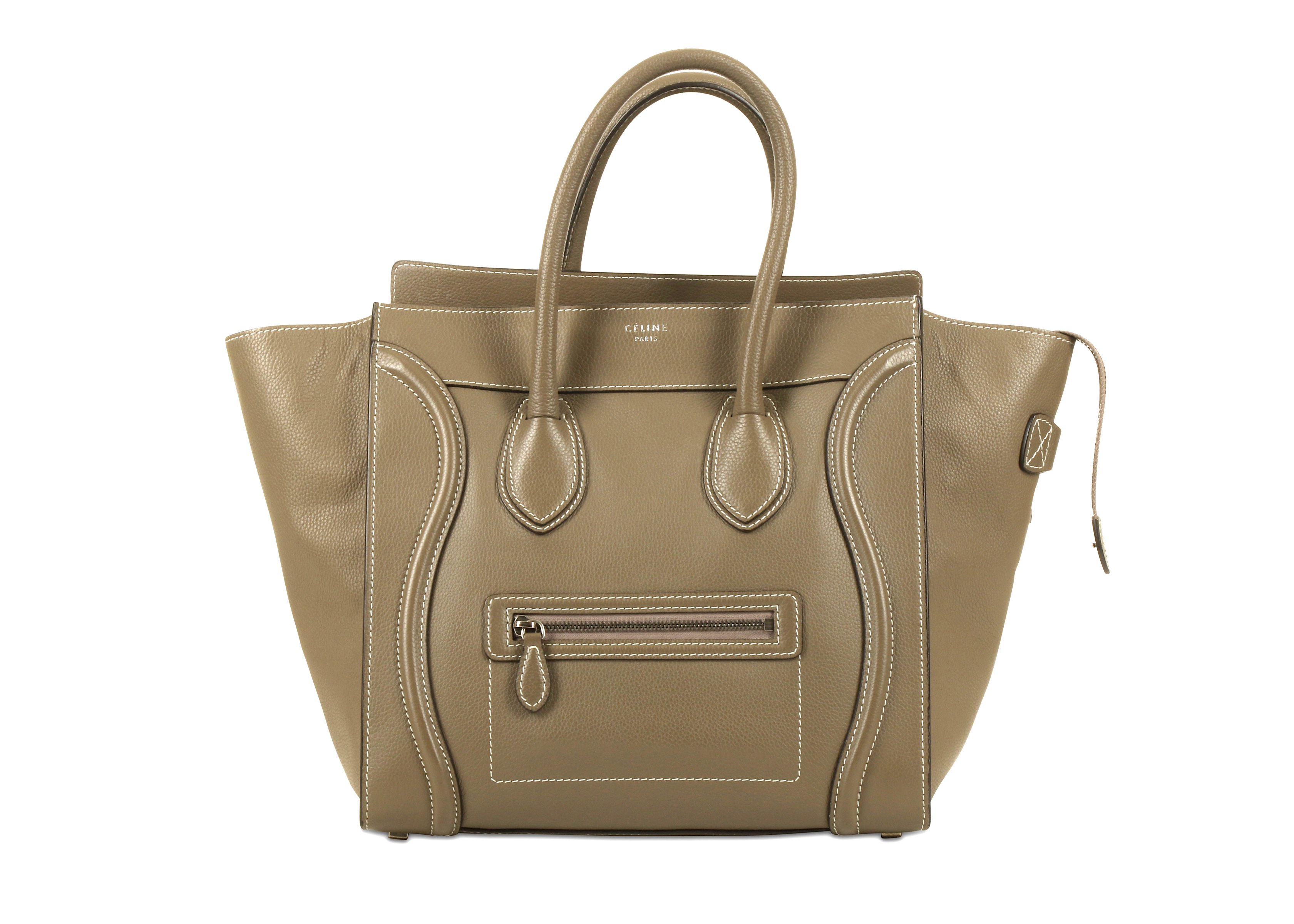 Celine Taupe Large Luggage Tote, grained taupe leather with silver tone ...