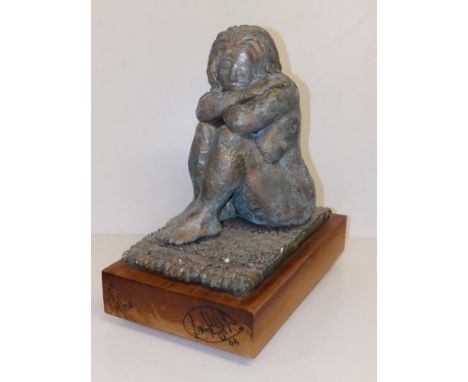 Afifi (born 1949) - bronze patinated resin sculpture - Seated female nude - 'In the Mind', inscribed &amp; dated in pen to th