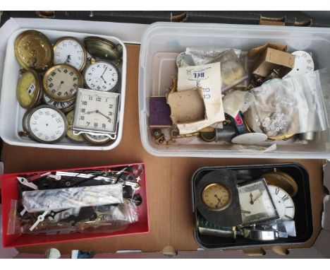 A large collection of pocket watch and clock parts and related items.