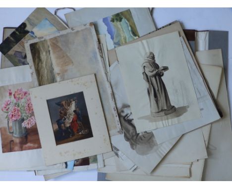 L.A. Jordan - a portfolio of watercolours, probably mainly by this artist, but including a religious Baxter print.