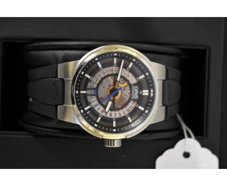 An Oris Williams Engine Date stainless steel automatic wristwatch, 42mm, Ref 01733 7740 4154-07 4 24 54FC, on black rubber st