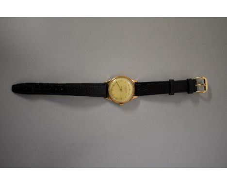 A circa 1957 Girard Perregaux 9ct gold manual wristwatch, 32mm, No. 2009443, on modern leather strap. 