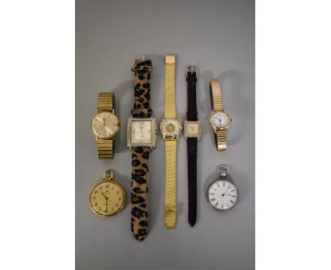 A silver open faced pocket watch; together with a Junghans example; and a quantity of wristwatches. (7) 