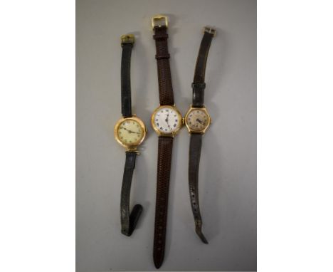 Three vintage 9ct gold ladies manual wind wristwatches. 