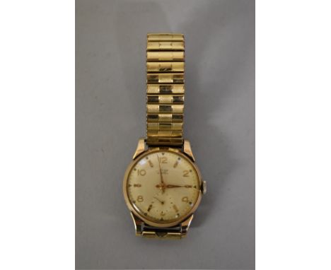 A 1950s Avia 9ct gold manual wind wristwatch, 32mm, hallmarked for Edinburgh 1954, on later gold plated expanding bracelet. 
