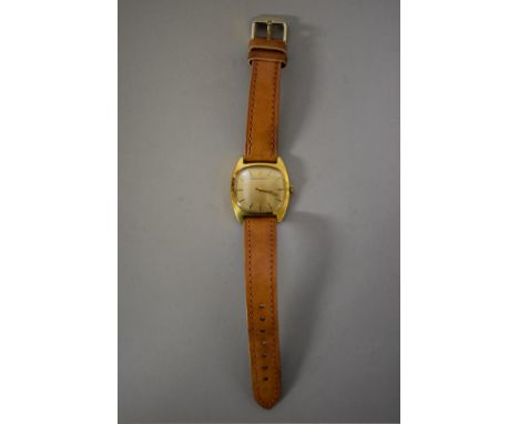 A vintage Girard Perregaux gold plated manual wind wristwatch, 32x28mm, No. 091-377, on replacement leather strap. 