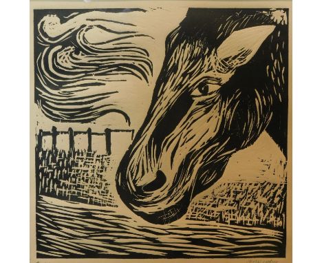 Cetin Cubuk, A Horse, woodblock print, signed in pencil to lower right, numbered 4/4, framed and glazed, 23 x 23cm 