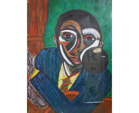 An Expressionist portrait, acrylic, in gilt frame, 74 x 58cm 