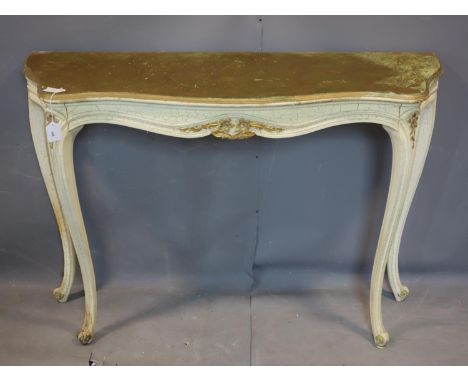 A French shabby chic cream and gilt painted console table, H.85 W.118 D.37cm 
