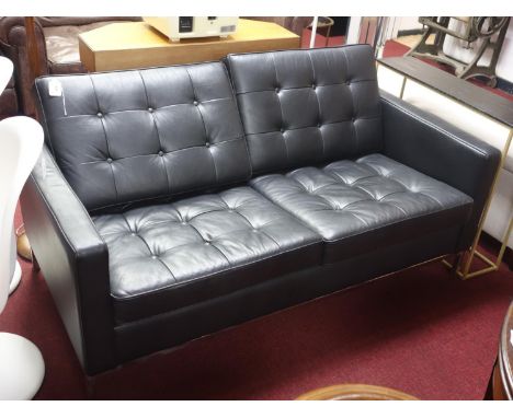 A Florence Knoll style leather and chrome sofa, H.60 W.156 D.80cm 