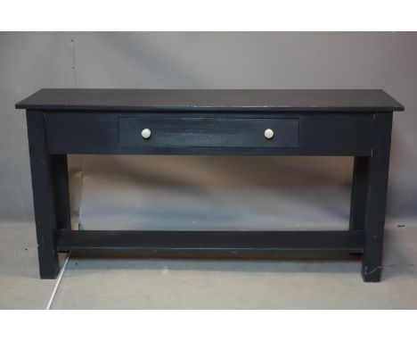 A contemporary black painted console table with drawer, H.76 W.150 D.39cm 