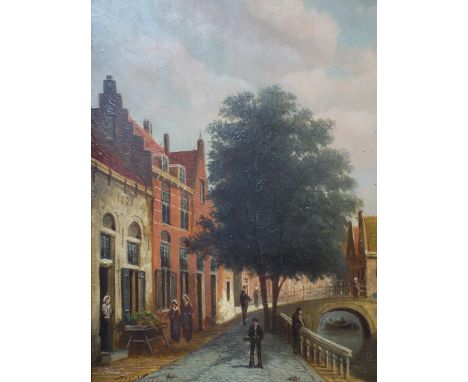 Attributed to Petrus Gerardus Vertin (1819-1893), Amsterdam canal scene, oil on panel, signed lower left, in gilt frame, 26 x