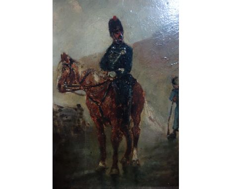 Attributed to Charles Rochussen (1814-1894), Soldier on Horseback, oil on panel, unsigned, 19 x 13.5cm 