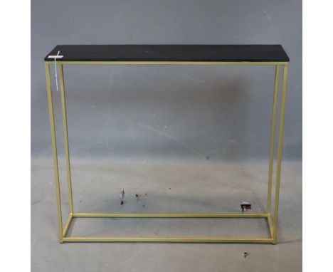 A contemporary gilt metal console table with black painted wooden top, H.70 W.80 D.20cm 