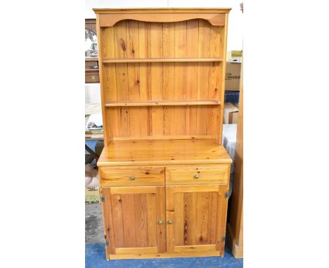 A Late 20th century Pine Kitchen Dresser with Two Drawers and Three Plate Shelves, 91cms Wide